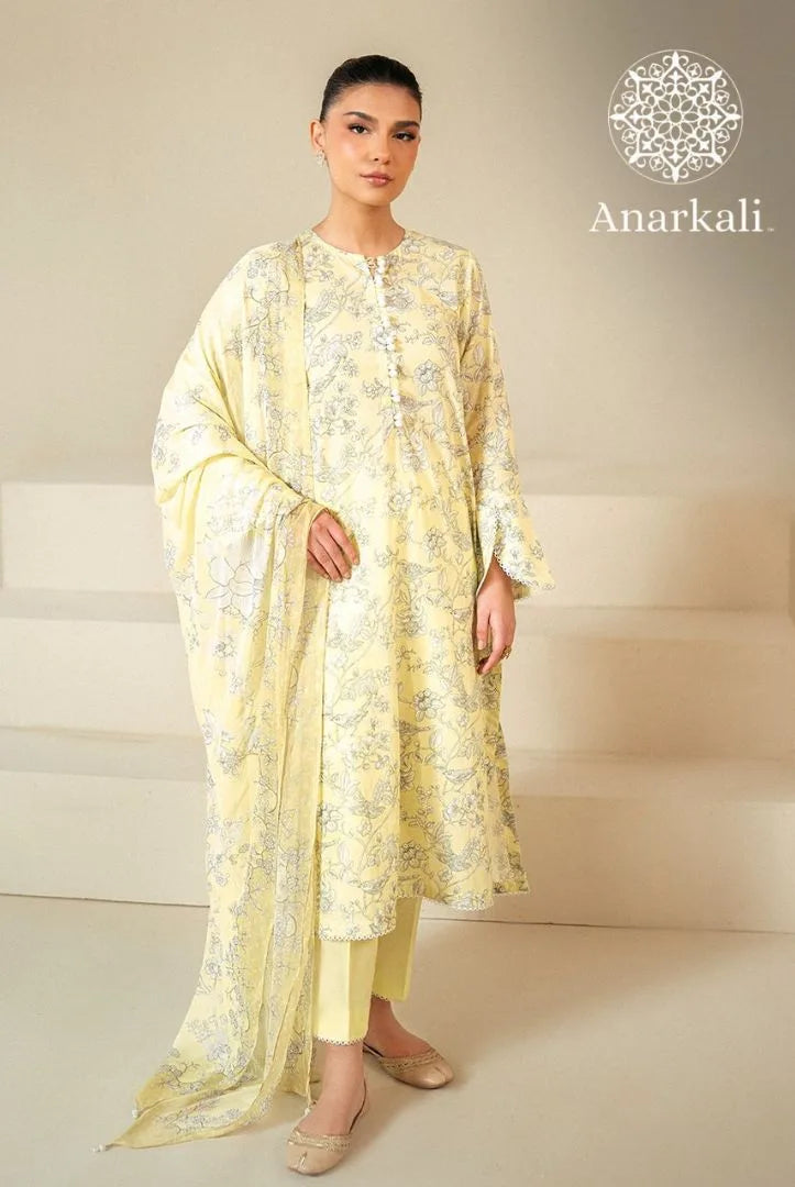 Cross Stitched Daily 3Piece Stitched Suit(Yellow)