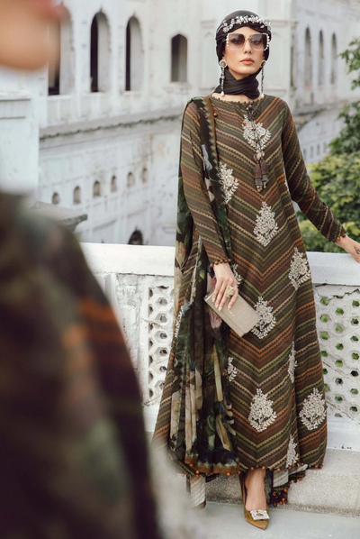 3 Piece Stitched Embroidered Linen Rani Mahal by Maria B M prints Fall Edit'25 Winter Collection MB25FE-5B