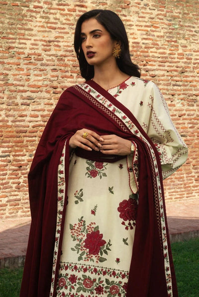 3 Piece Stitched Embroidered Khaddar Suit From Zara Shahjahan Winter Shawl Collection - FARIDEH