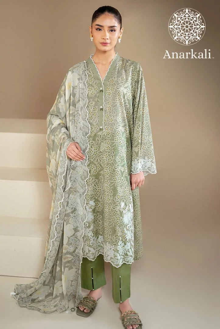 Cross Stitched Daily 3Piece Stitched Suit(Green)