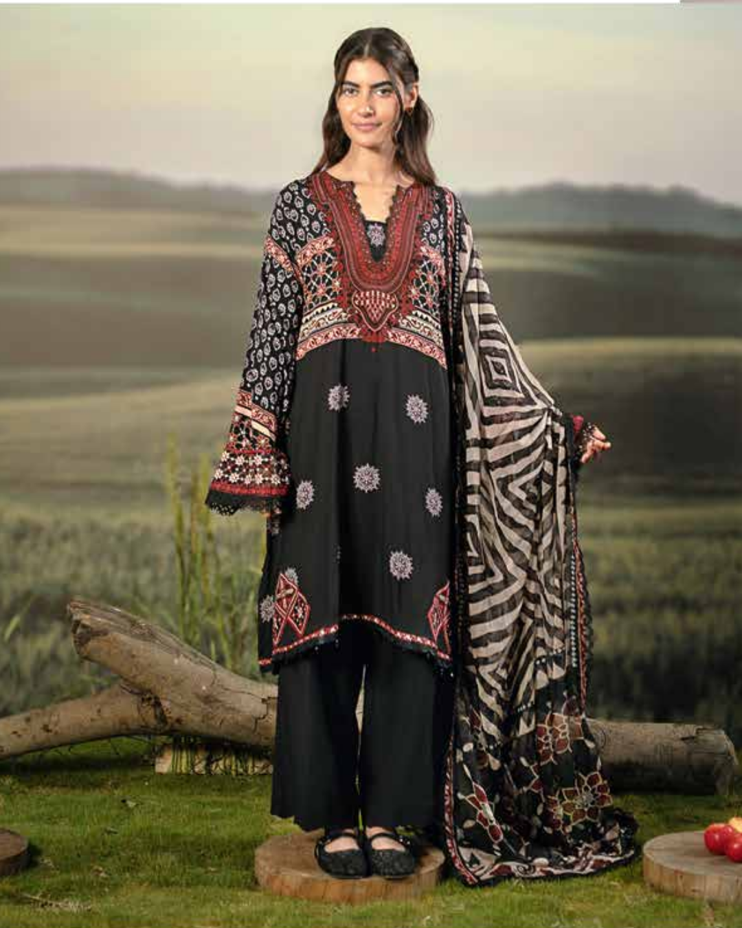 3 Piece Stitched Embroidered Linen Casual - Pre/Fall 25 Winter M.Basics by MARIA.B  - MBPF#12