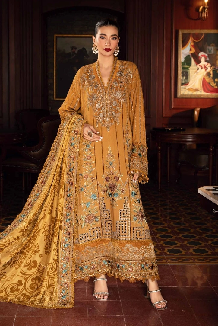 3 Piece Stitched Embroidered Twill Linen Suit From Maria.B Winter Luxe'24 Collection - 12