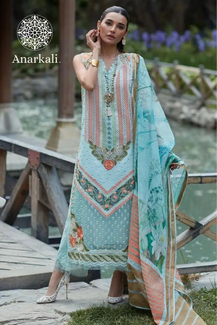 MEDLEY OF LACE - CRIMSON X SAIRA SHAKIRA LUXURY LAWN - LIGHT BLUE & PINK