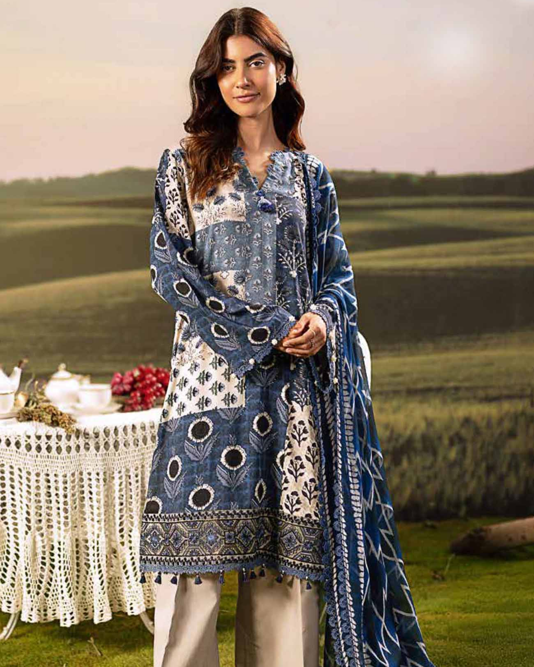 3 Piece Stitched Embroidered Linen Casual - Pre/Fall 25 Winter M.Basics by MARIA.B  - MBPF#13