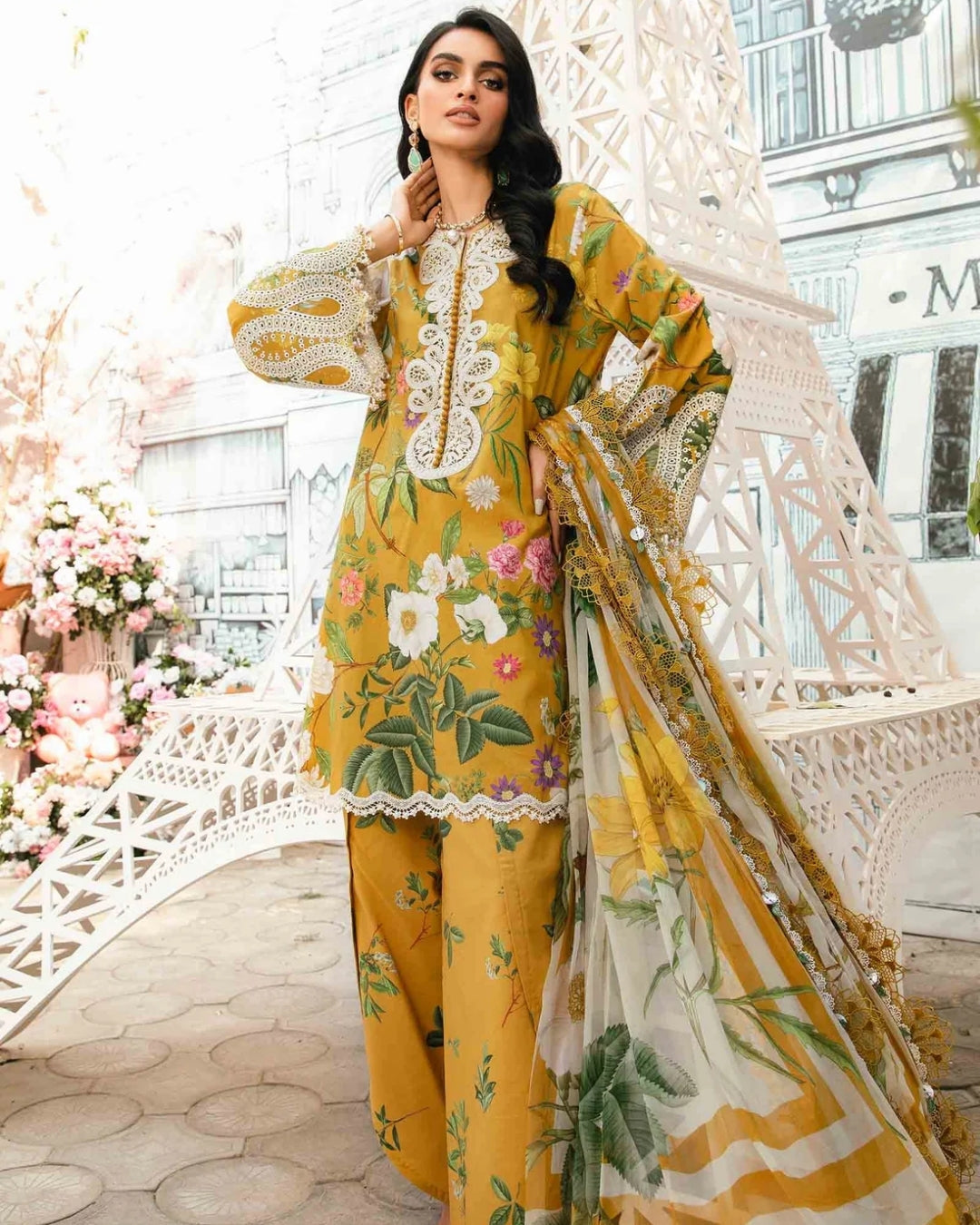 3 Piece Stitched Embroidered Lawn Suit From Maria.B By M.Prints Eid Edit Collection'25 - 12