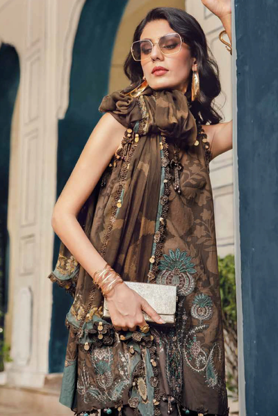 3 Piece Stitched Embroidered Linen Rani Mahal by Maria B M prints Fall Edit'25 Winter Collection MB25FE-4A