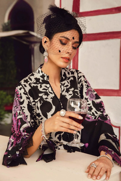 3 Piece Stitched Embroidered Linen Rani Mahal by Maria B M prints Fall Edit'25 Winter Collection MB25FE-4B