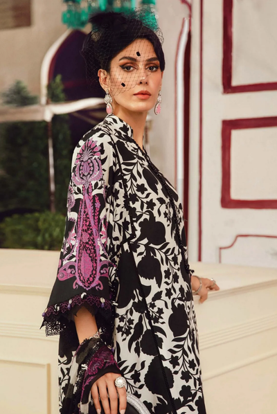 3 Piece Stitched Embroidered Linen Rani Mahal by Maria B M prints Fall Edit'25 Winter Collection MB25FE-4B