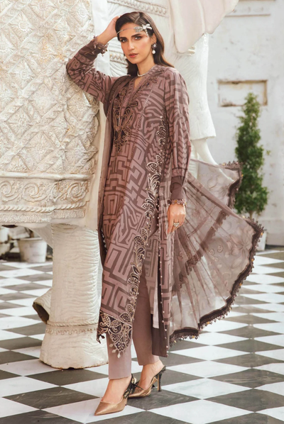 3 Piece Stitched Embroidered Linen Rani Mahal by Maria B M prints Fall Edit'25 Winter Collection MB25FE-3B