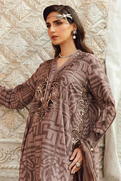3 Piece Stitched Embroidered Linen Rani Mahal by Maria B M prints Fall Edit'25 Winter Collection MB25FE-3B