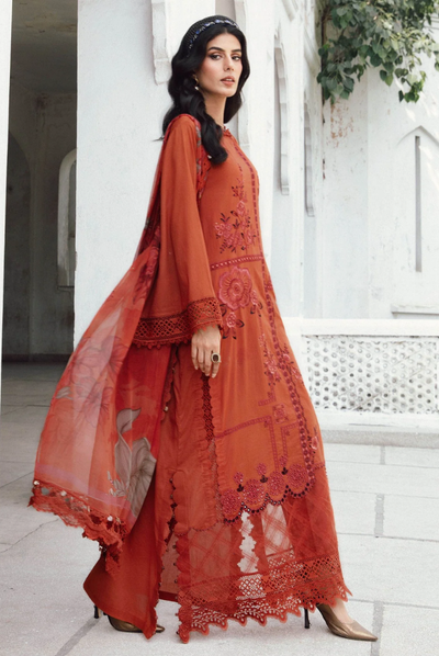 3 Piece Stitched Embroidered Linen Rani Mahal by Maria B M prints Fall Edit'25 Winter Collection MB25FE-1B