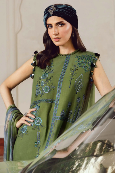 3 Piece Stitched Embroidered Linen Rani Mahal by Maria B M prints Fall Edit'25 Winter Collection MB25FE-1A