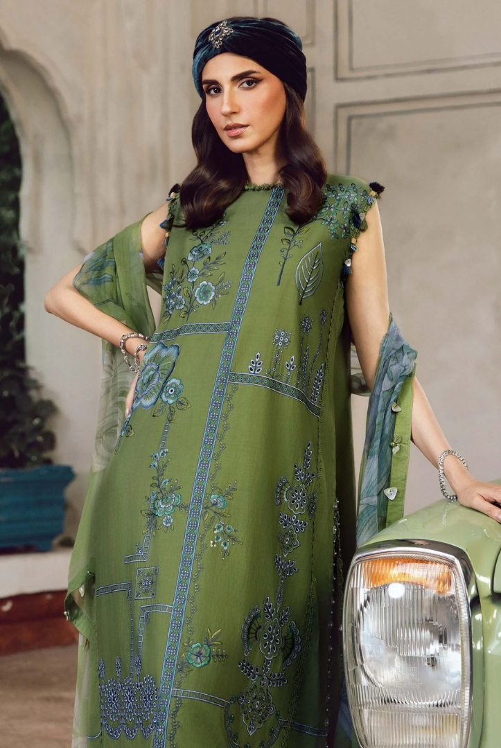 3 Piece Stitched Embroidered Linen Rani Mahal by Maria B M prints Fall Edit'25 Winter Collection MB25FE-1A
