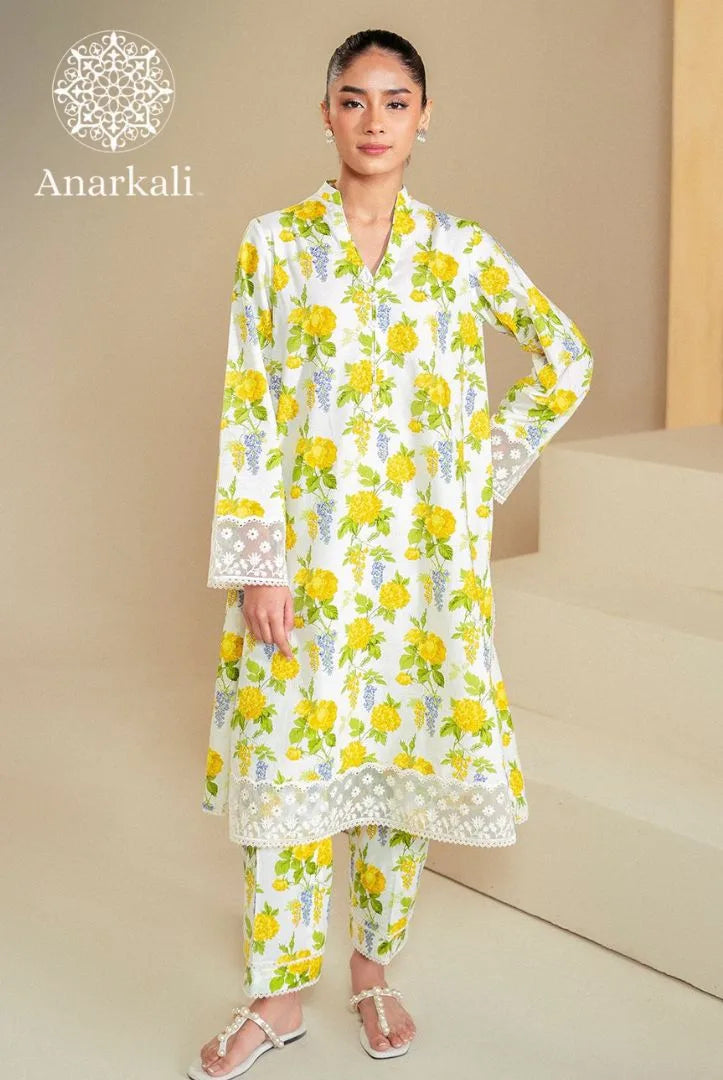 Cross Stitched Daily 2Piece Stitched Suit(Yellow)