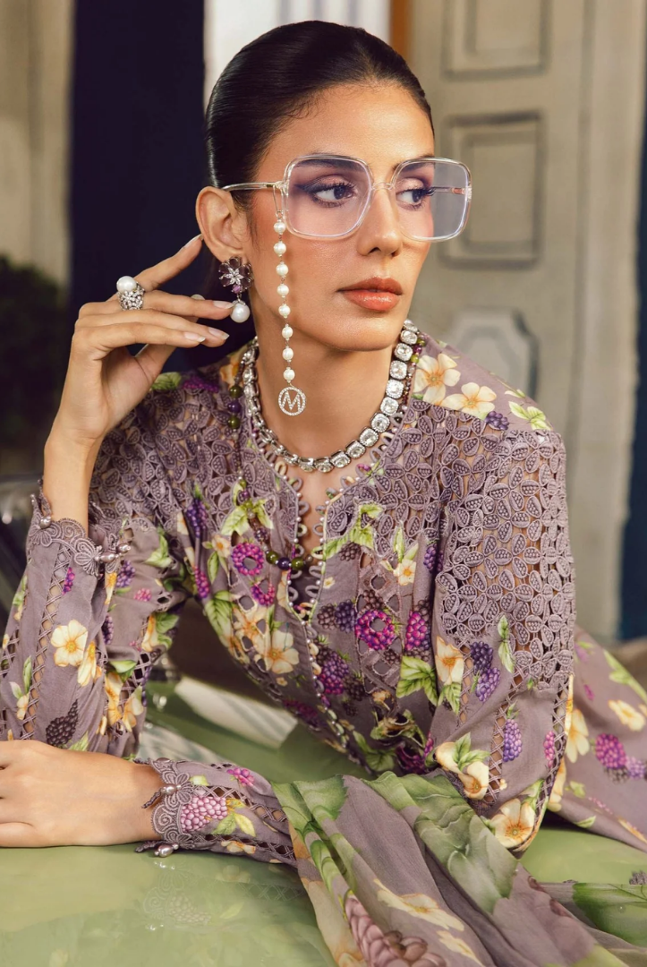 3 Piece Stitched Embroidered Linen Rani Mahal by Maria B M prints Fall Edit'25 Winter Collection MB25FE-6B