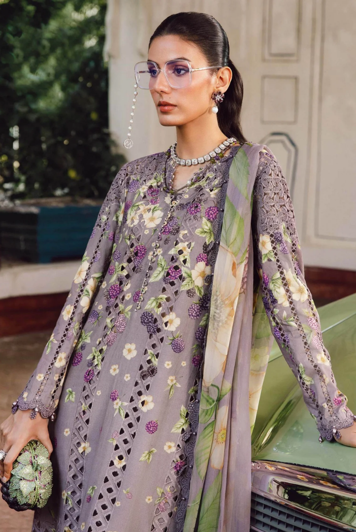 3 Piece Stitched Embroidered Linen Rani Mahal by Maria B M prints Fall Edit'25 Winter Collection MB25FE-6B