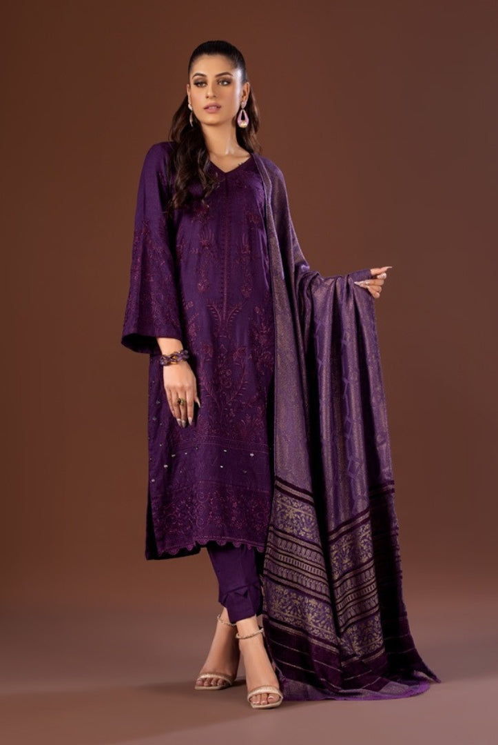 Tehzeeb By Riaz Arts Embroidered Leather Peach With Velvet Shawl Suits Collection - 02