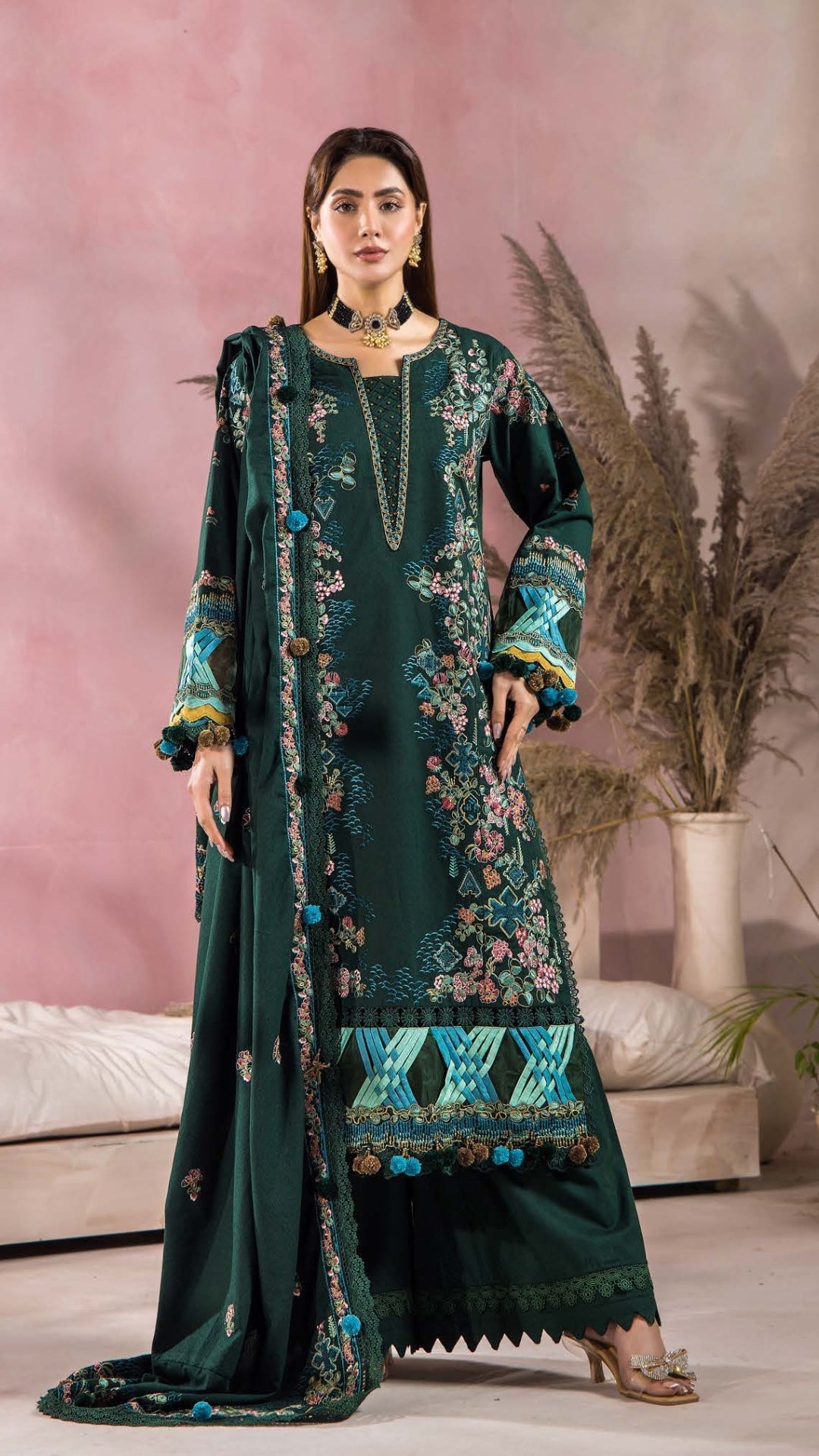 3 Piece Stitched Luxury Winter Embroidered Collection Vol.2 By Eshaisha - 02