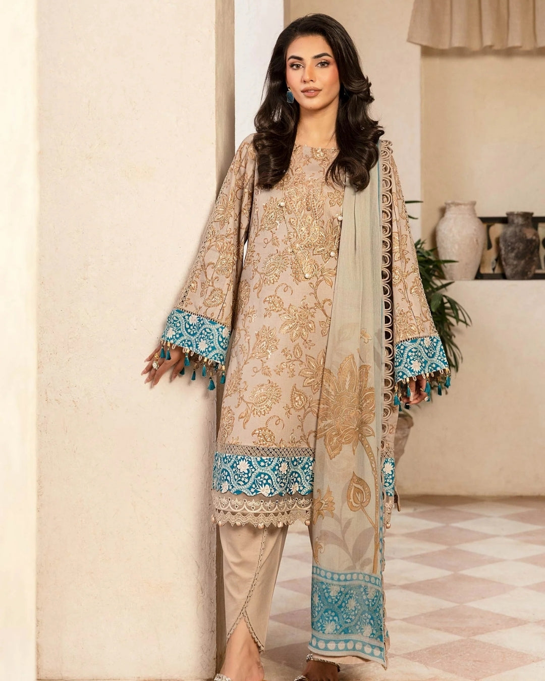 3 Piece Stitched Embroidered Lawn Suit From Maria.B By M.Basics Eid Collection'25-20