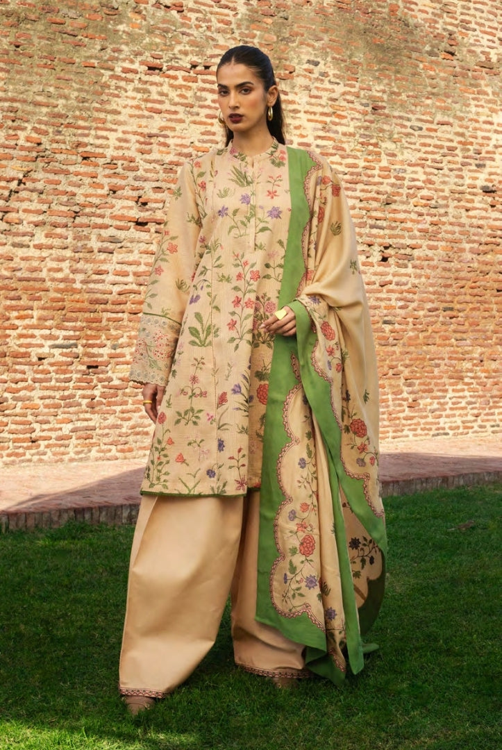 3 Piece Stitched Embroidered Khaddar Suit From Zara Shahjahan Winter Shawl Collection - NEGAH