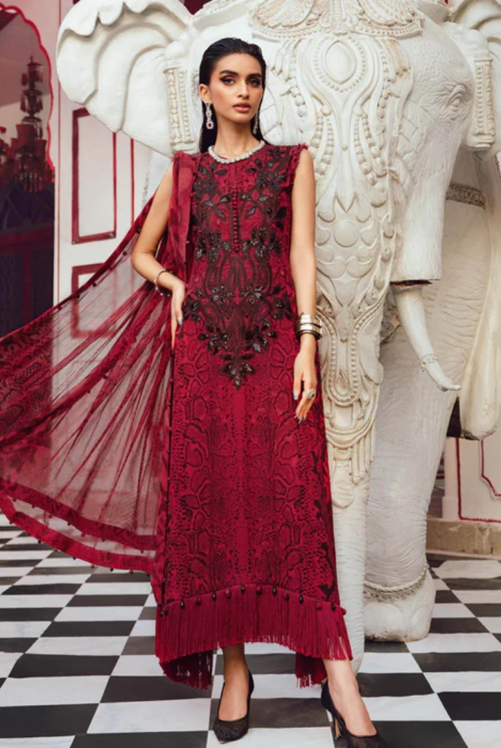 3 Piece Stitched Embroidered Linen Rani Mahal by Maria B M prints Fall Edit'25 Winter Collection MB25FE-2A