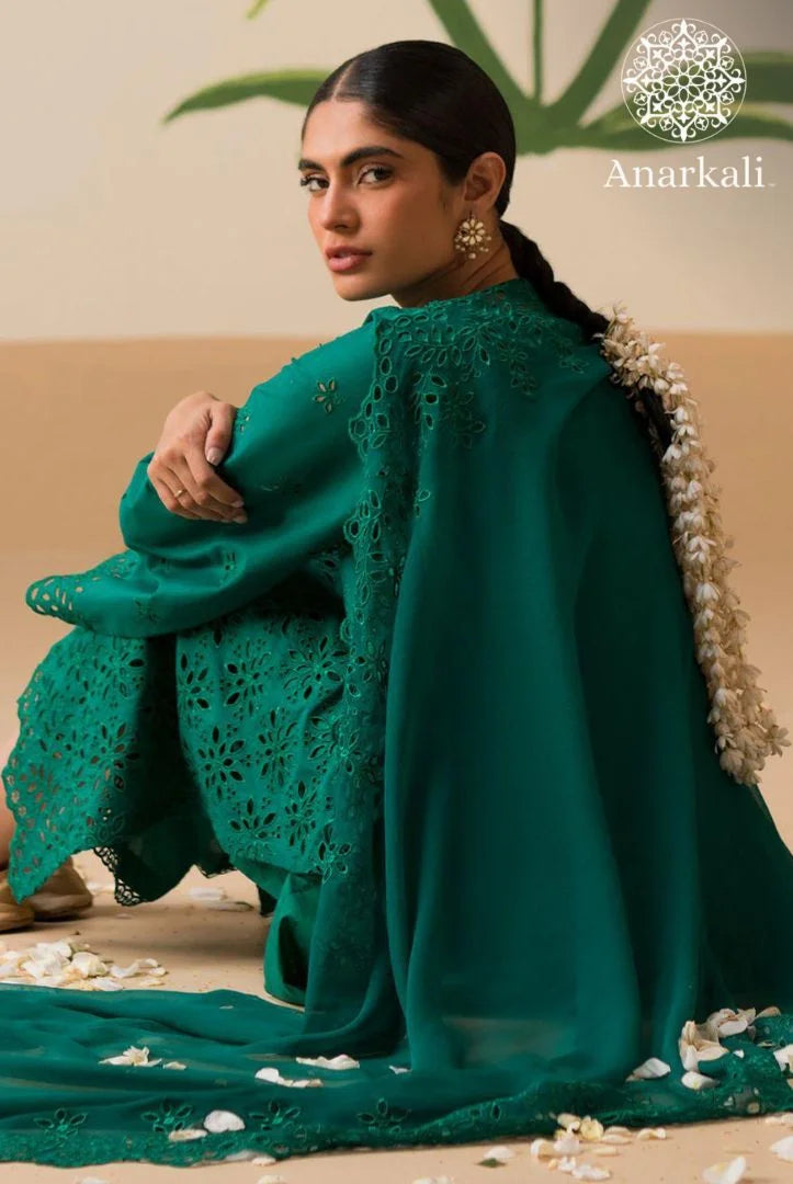 Cross Stitch Chikankari 3 piece Stitched Collection 24 (Green)