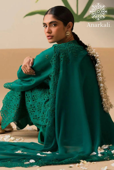 Cross Stitch Chikankari 3 piece Stitched Collection 24 (Green)