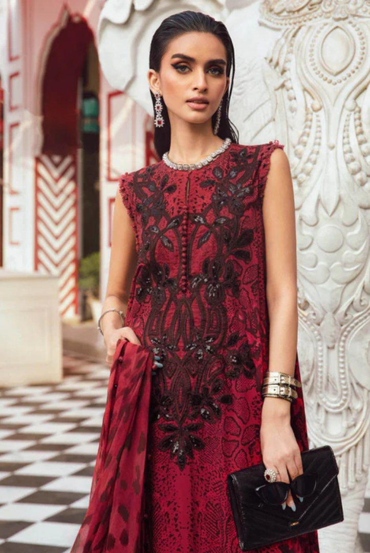 3 Piece Stitched Embroidered Linen Rani Mahal by Maria B M prints Fall Edit'25 Winter Collection MB25FE-2A