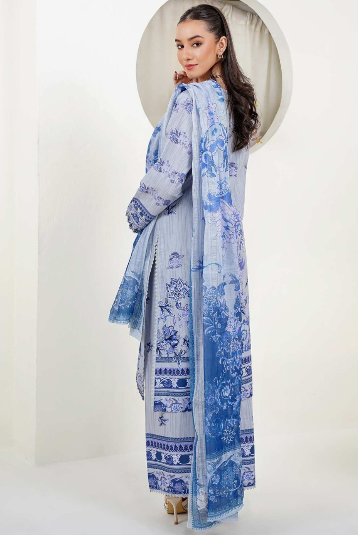 3 Piece Stitched Digital Printed Embroidered Lawn Suit From Zara '25 Collection - SONIC BLUE