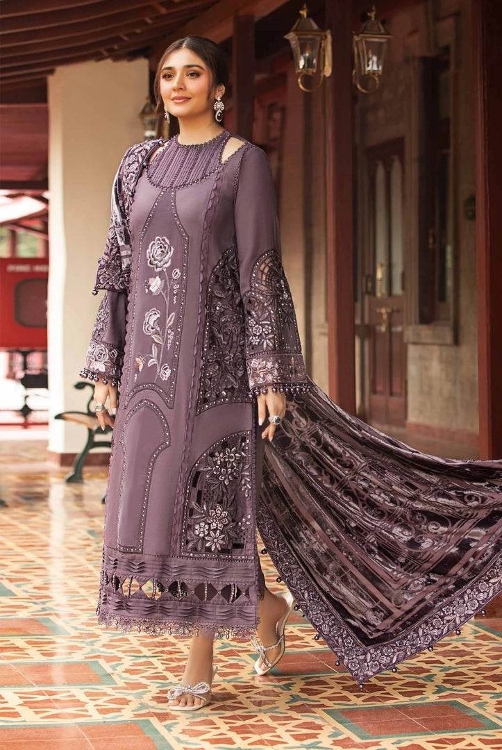 3 Piece Stitched Embroidered Linen Suit From Maria.B Winter Luxe'24 Collection - 03
