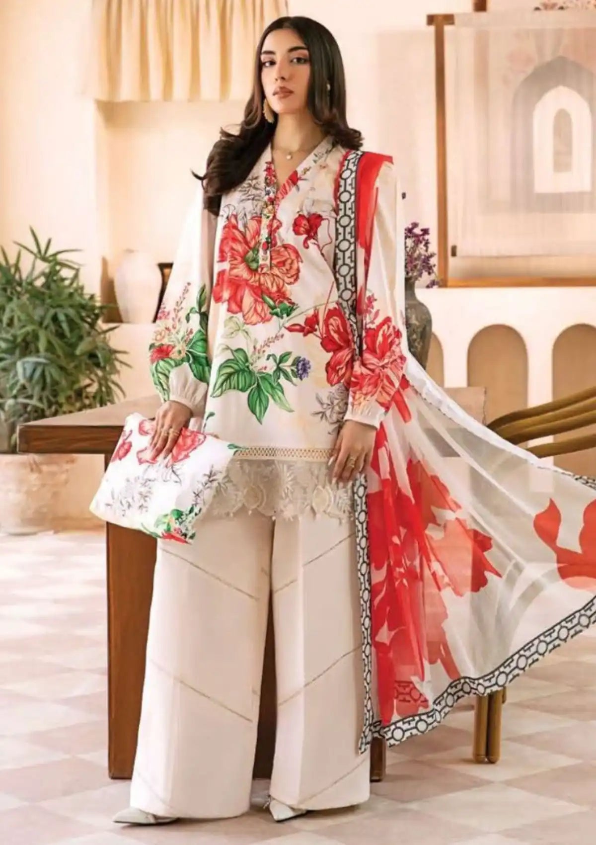 3 Piece Stitched Embroidered Lawn Suit From Maria.B By M.Basics Eid Collection'25-23