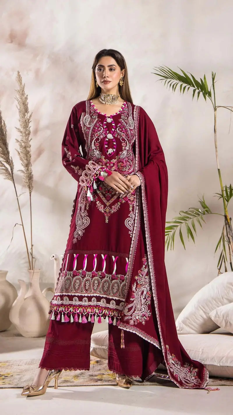 3 Piece Stitched Luxury Winter Embroidered Collection Vol.2 By Eshaisha - 04