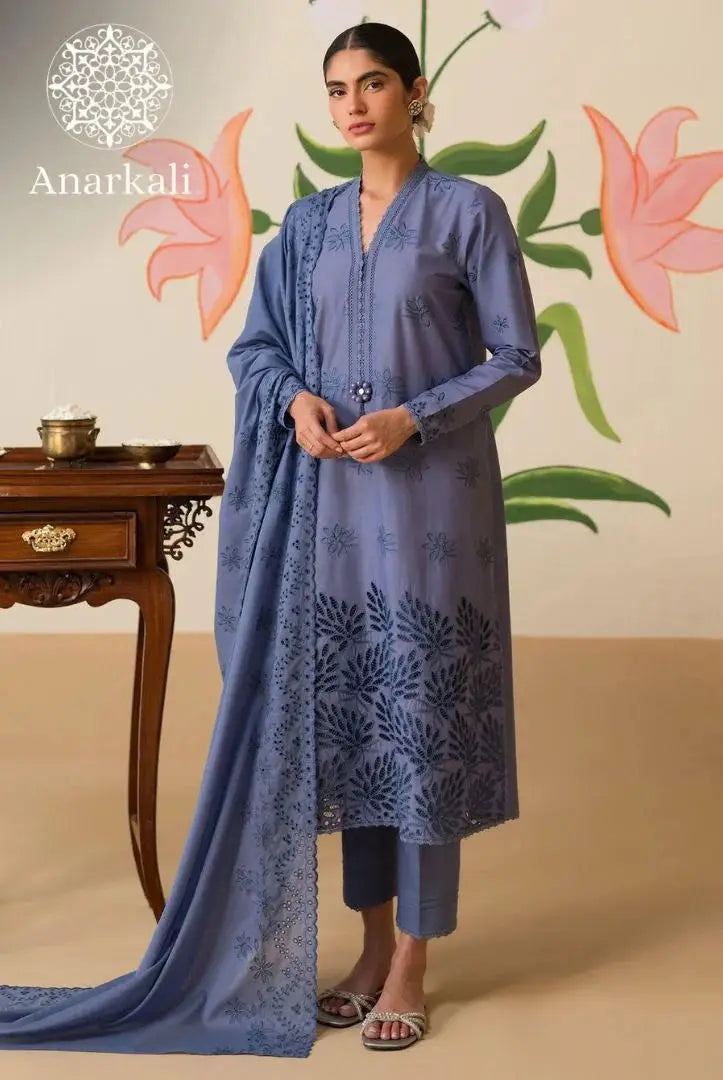 Cross Stitch Chikankari 3 piece Stitched Collection 24 (Blue)