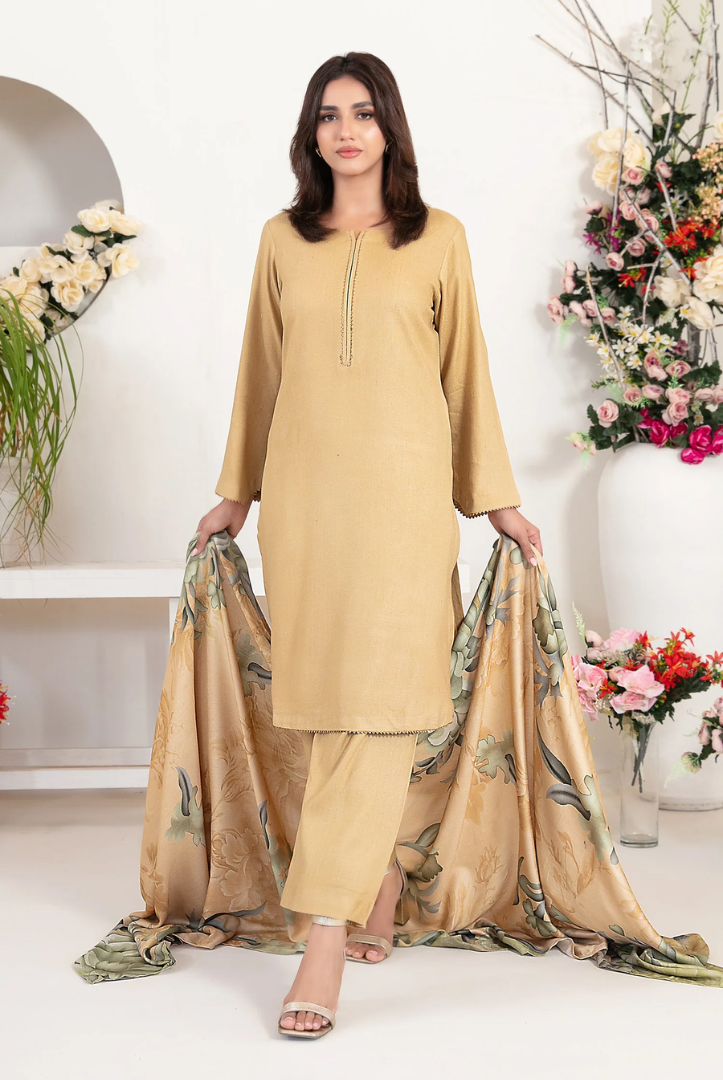 3 Piece Stitched Fancy Printed Leather Peach Laila by Tawakkal  Winter Collection D-4716