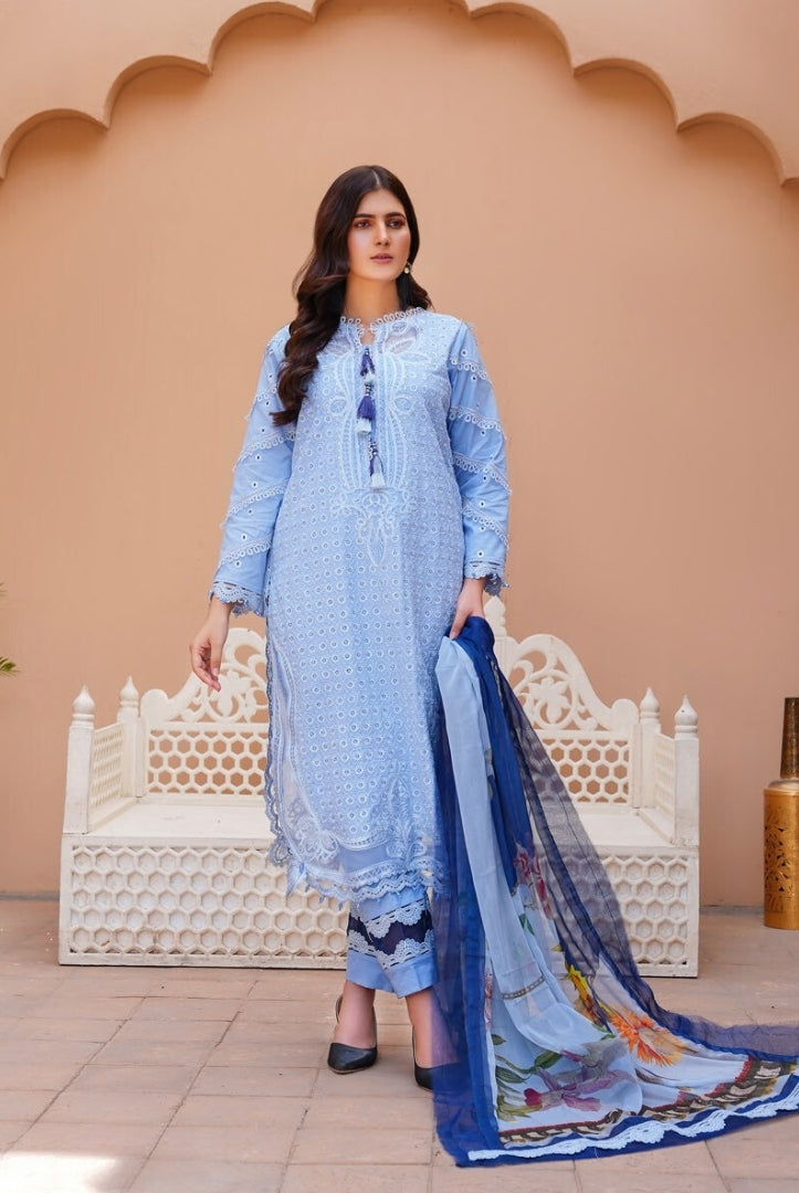 Qaus-e-Qaza 3 Piece Stitched Luxury Eid Lawn'24 Suit - NAZAKAT