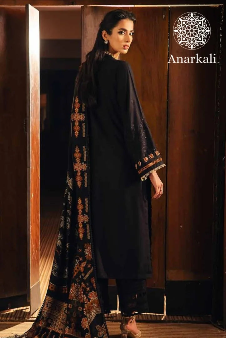 Nureh Exclusive Embroidered 3Piece Stitched Suit (Black)