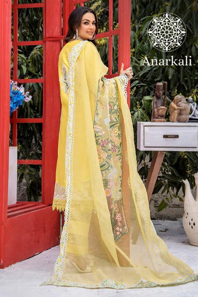 Eshaisha Festive Lawn Embroidered Collection 3Piece Stitched Suit(Yellow)