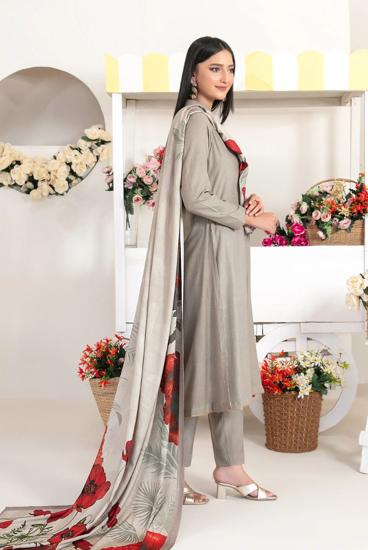 3 Piece Stitched Fancy Printed Leather Peach Laila by Tawakkal  Winter Collection D-4717