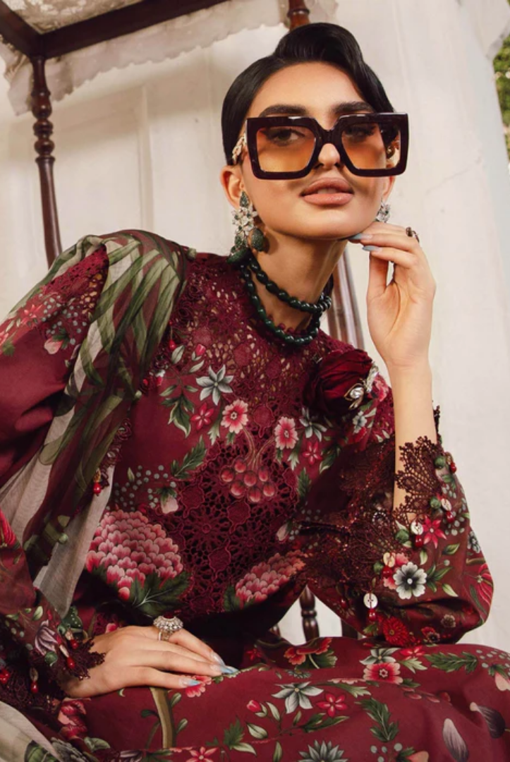 3 Piece Stitched Embroidered Linen Rani Mahal by Maria B M prints Fall Edit'25 Winter Collection MB25FE-9A