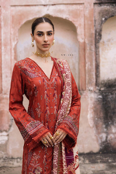 3 Piece Stitched Maya by Nureh Embroidered Self Linen Jacquard NU25MYA - NW-105