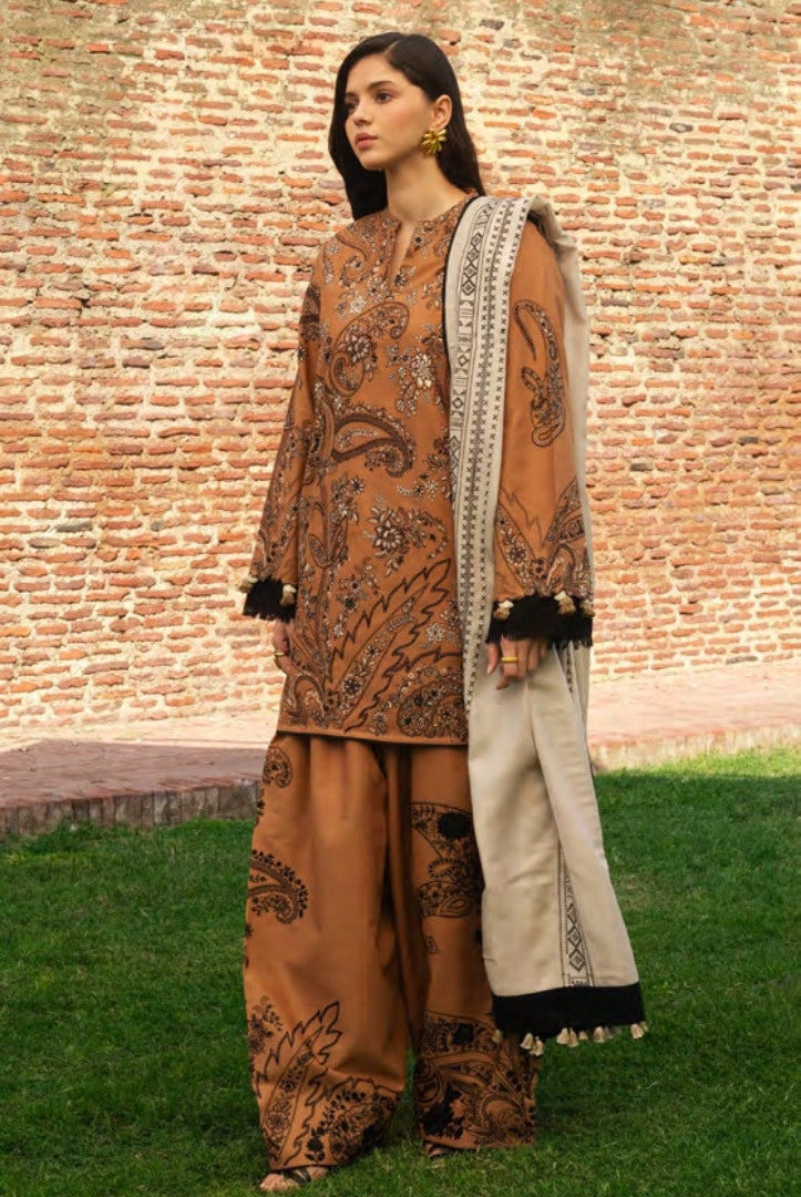 3 Piece Stitched Embroidered Khaddar Suit From Zara Shahjahan Winter Shawl Collection - ROYA