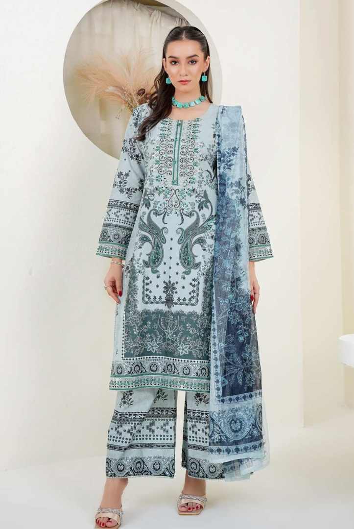 3 Piece Stitched Digital Printed Embroidered Lawn Suit From Zara '25 Collection - BAY OF HOPE