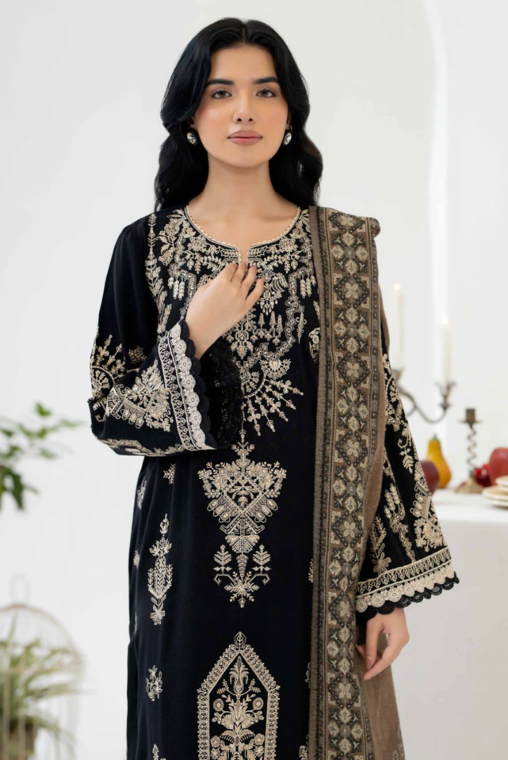 3 Piece Stitched EMBROIDERED PEACH LEATHER WITH PURE JECQUARD WOOL SHAWL ZEINA by JOHRA JW-370