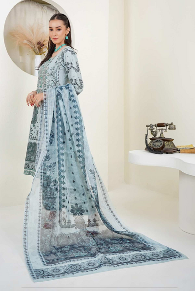 3 Piece Stitched Digital Printed Embroidered Lawn Suit From Zara '25 Collection - BAY OF HOPE