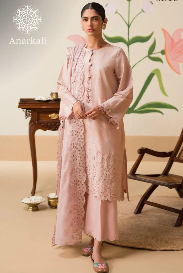 Cross Stitch Chikankari 3 piece Stitched Collection 24 (Light Peach)