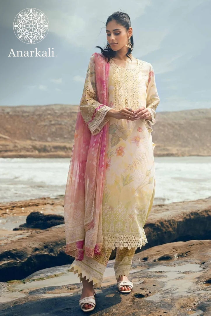 Nureh Gardenia Embroidered Chikankari Collection 3Piece Stitched Suit (Light Yellow)