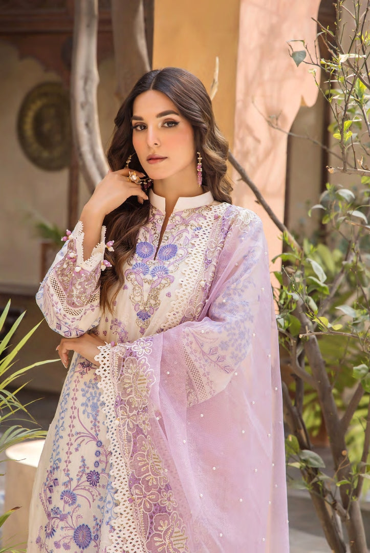 3 Piece Stitched Luxury Lawn Embroidered Suits Collection By Eshaisha - DREAMY AMETHYST