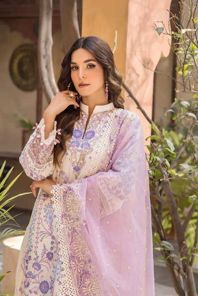 3 Piece Stitched Luxury Lawn Embroidered Suits Collection By Eshaisha - DREAMY AMETHYST