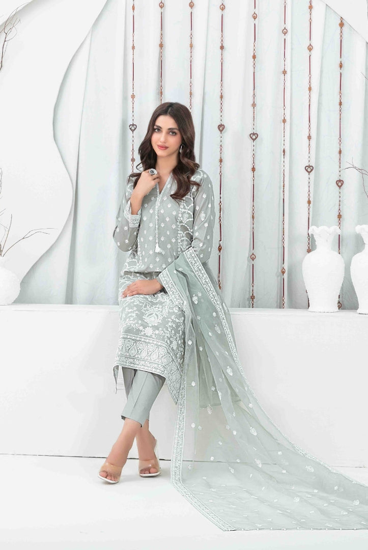 3 Piece Stitched Fancy Embroidered Lawn Suit From Aeni By Tawakkal - 07