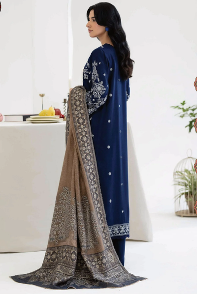 3 Piece Stitched EMBROIDERED PEACH LEATHER WITH PURE JECQUARD WOOL SHAWL ZEINA by JOHRA JW-371